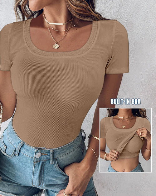 Top Manga Corta Ribbed Sculpt Built in Bra